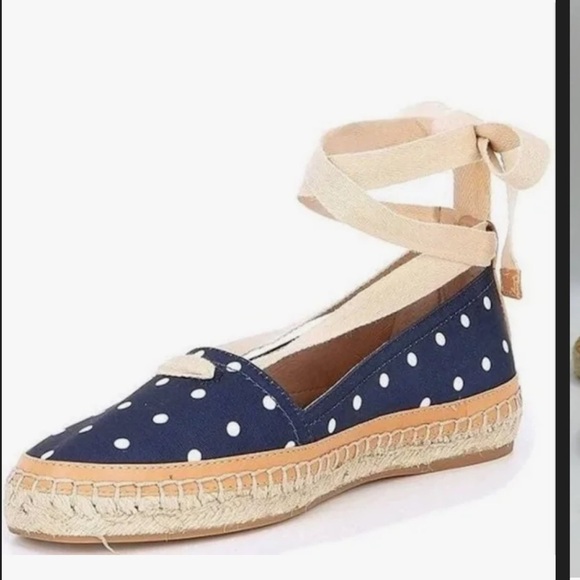 Antonio Melani Luluna Blue Polka Dot Ankle Wrap Espadrille Flats Size 7.5 - Picture 2 of 13